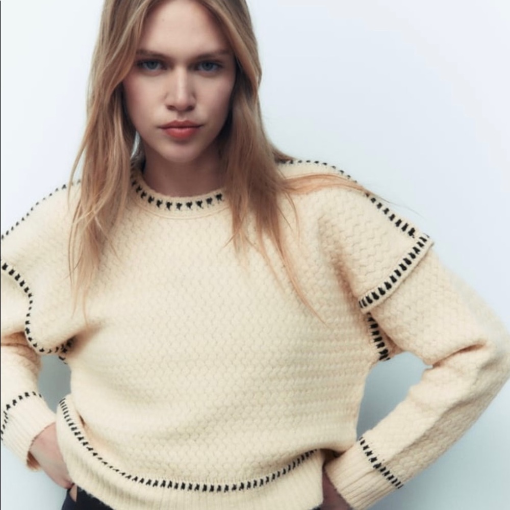 Zara contrast topstitching knit sweater